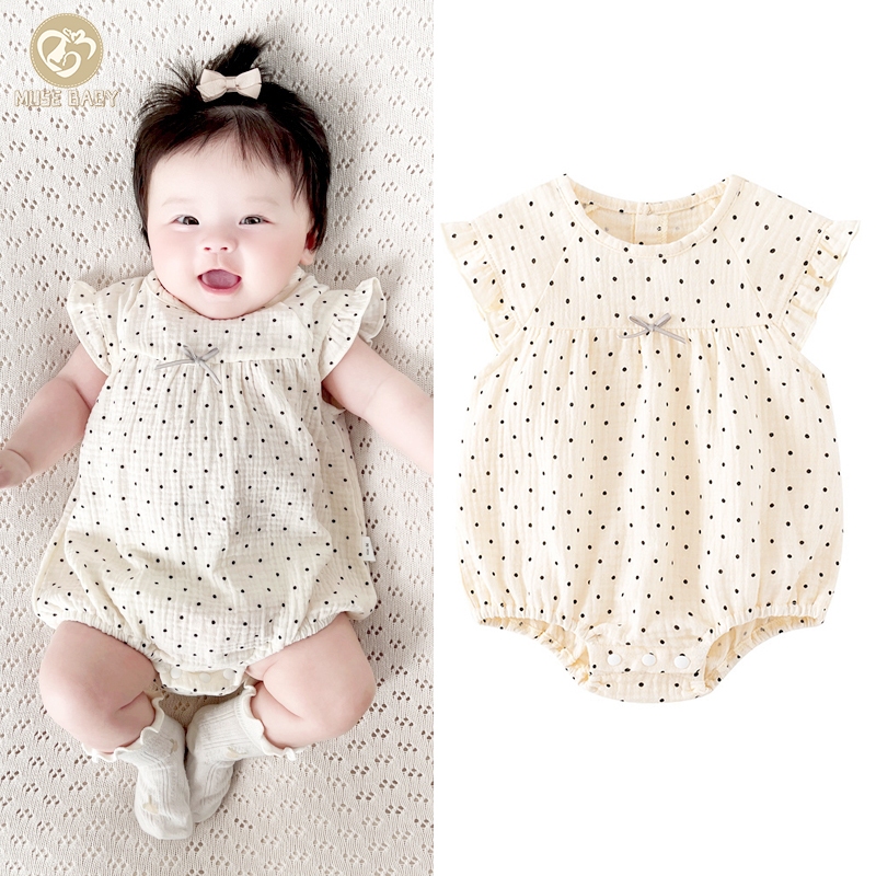 Summer Baby Girls Flowers Polka Dots Pattern Sleeveless bodysuit