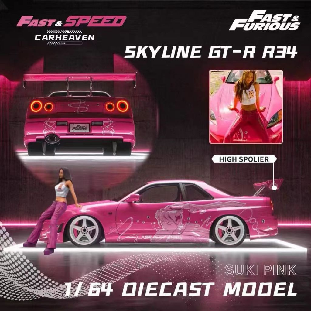 Fast Speed FS 1: 64 Skyline GTR R34 High Tail FNF Fast Pink Alloy