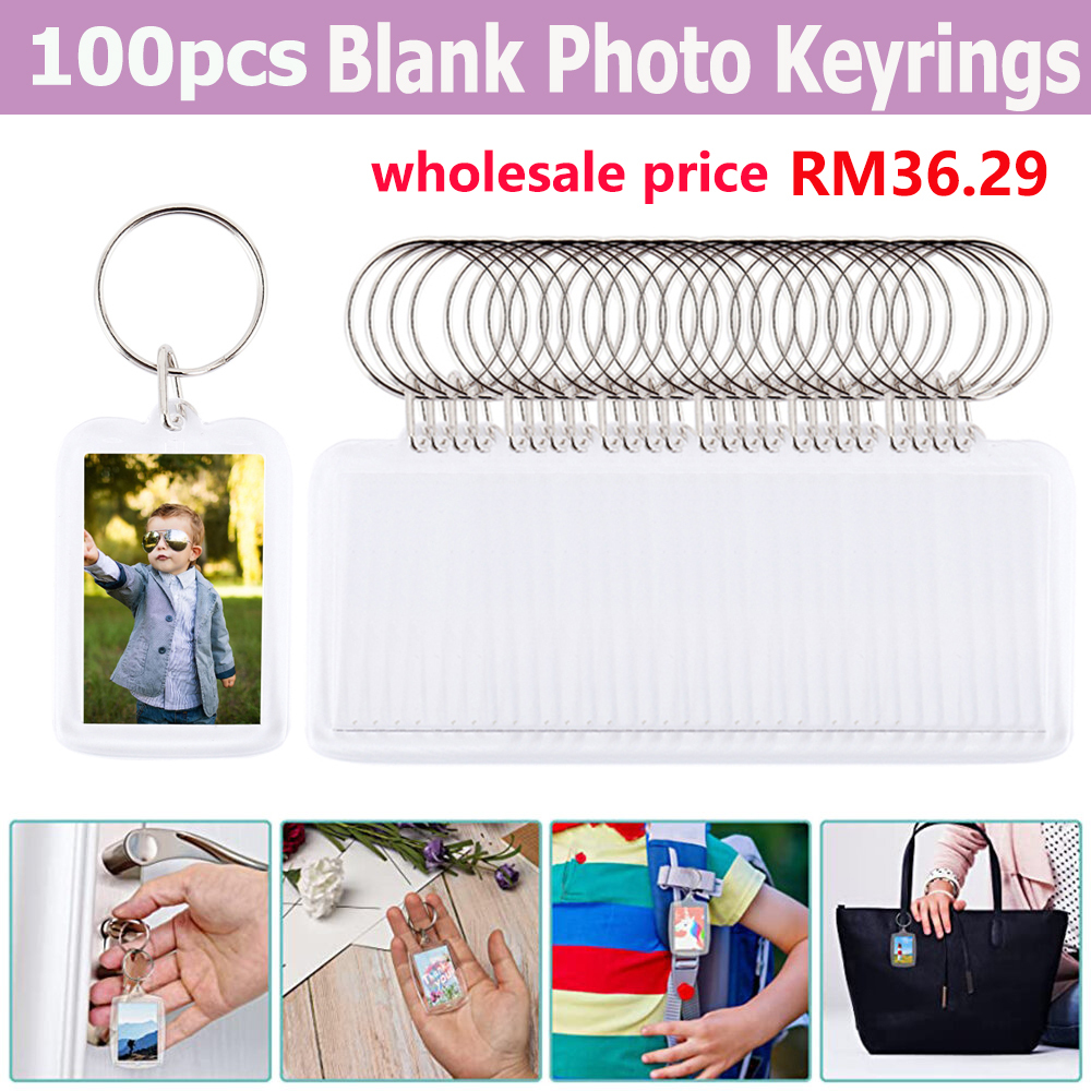 100pcs Photo Keychain Rectangle Transparent Blank Acrylic Insert Photo