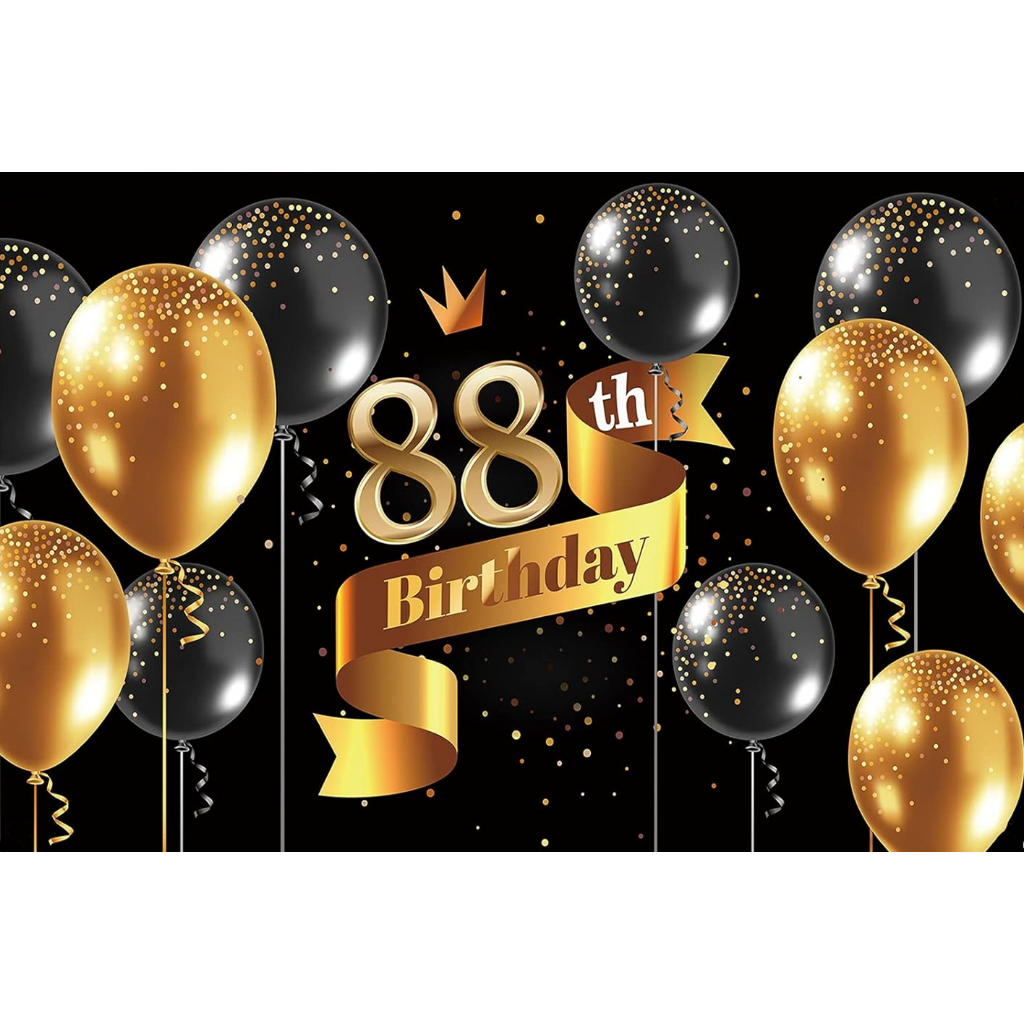 5x3ft Black Gold Happy 88th Birthday Photography Backdrop for 88 ...