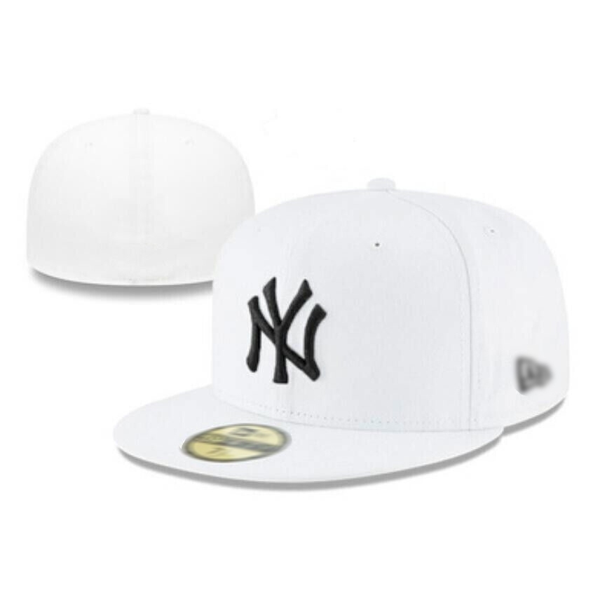 MLB NE Fitted Cap New York NY Yankees White+Black Men Women Fashion ...