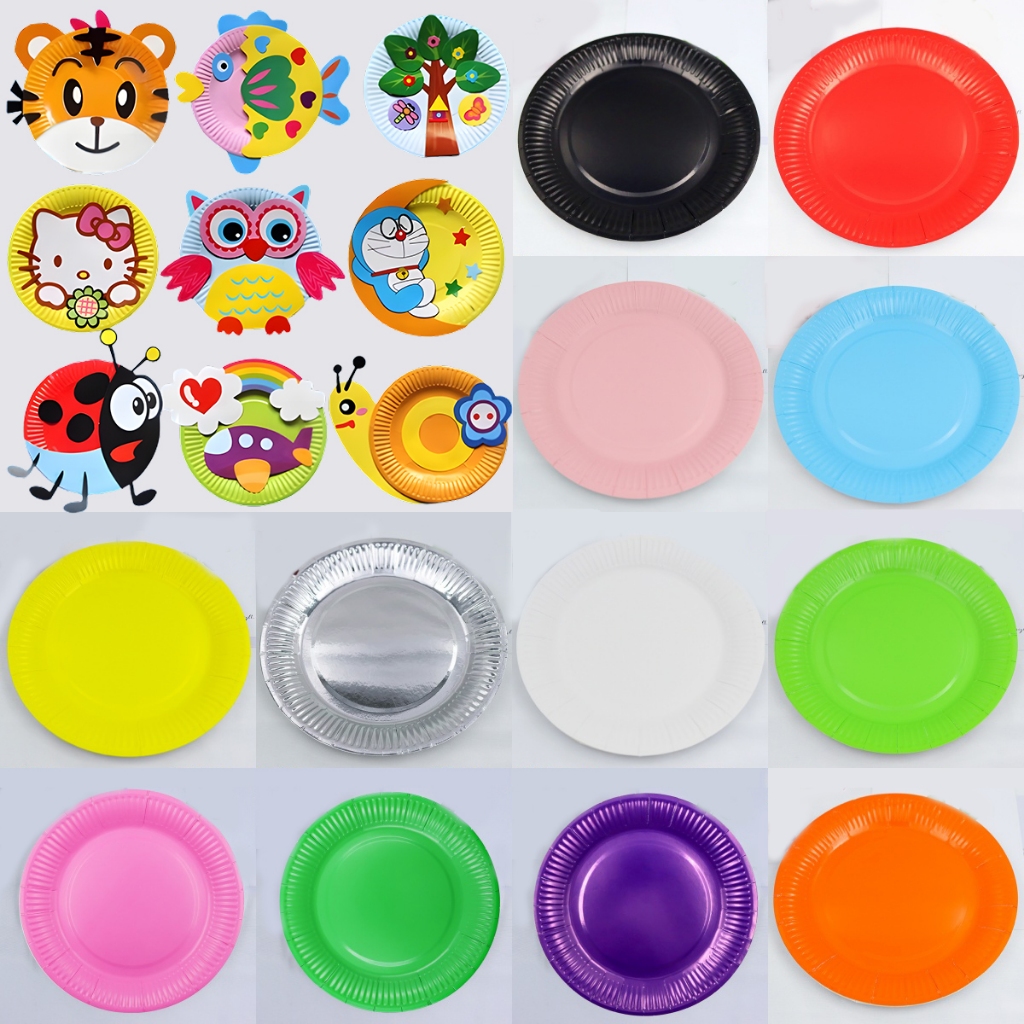 Paper Party Plates 7 9inch Disposable Paper Dessert Plates Assorted Color Eco Friendly Picnic Cake Round Plates Children Birthday Party Wedding Xmas Eid Kindergarten DIY Decoration Shopee Malaysia