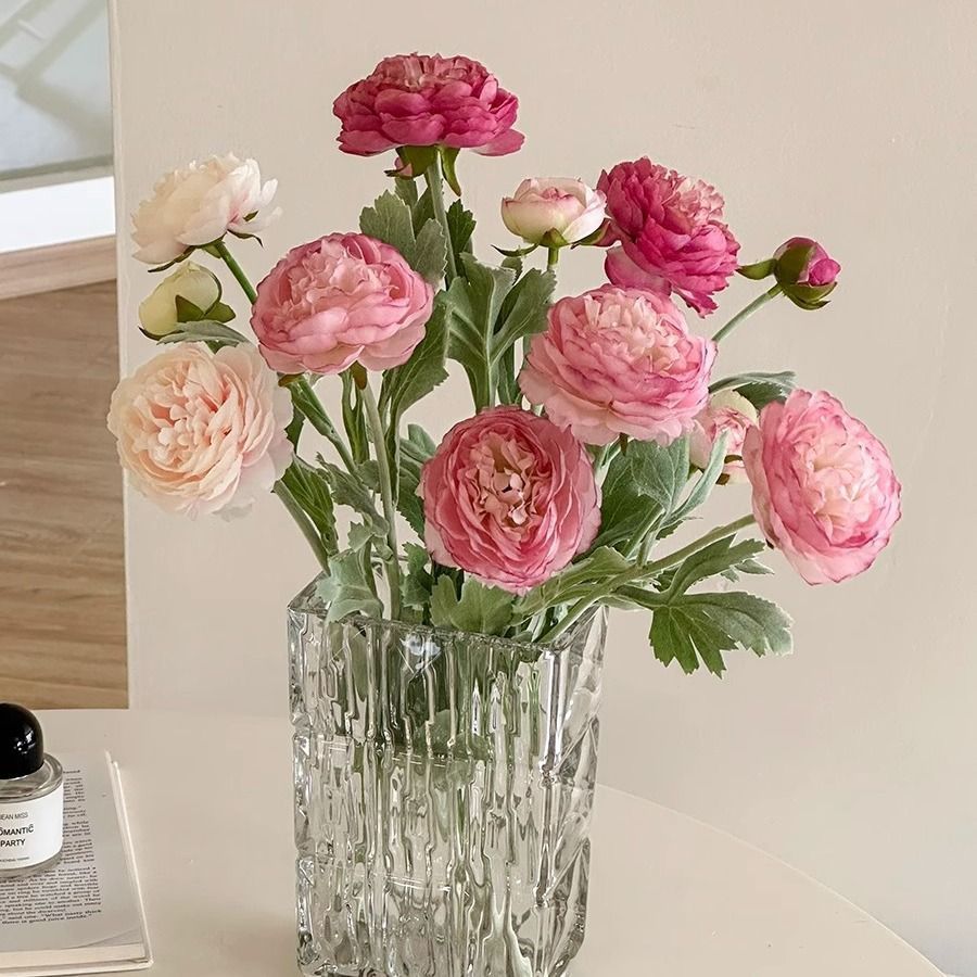 3 heads, flocking lotus, artificial flowers, peonies, fake flowers ...