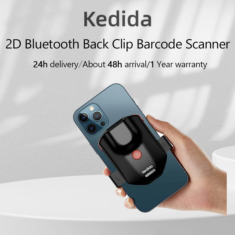 Kedida Portable 2D Back Clip Bluetooth Barcode Scanner, 1D 2D QR