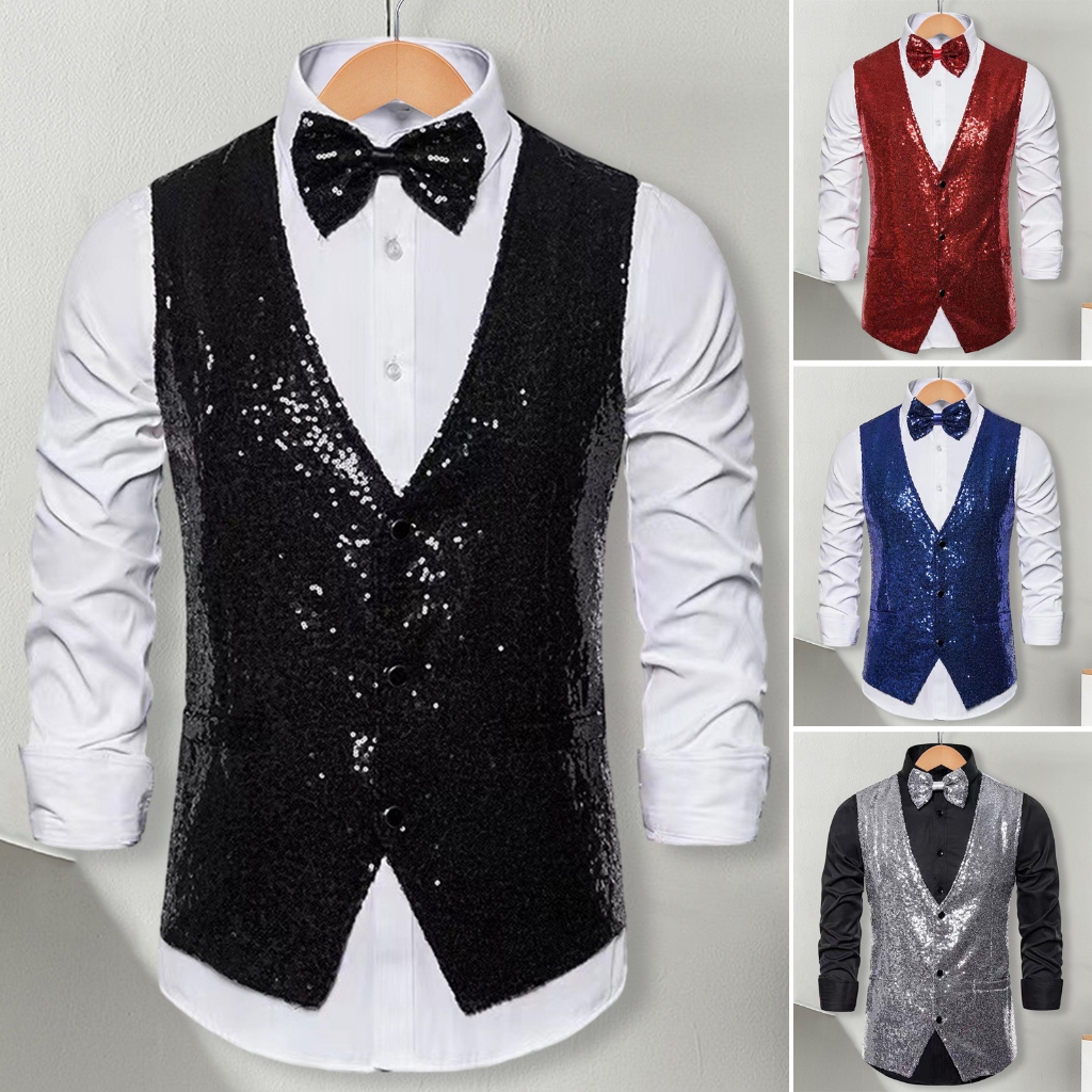 angeyong Men Sequin Vest Men Sequin Waistcoat Men Sequin Vest in Style ...