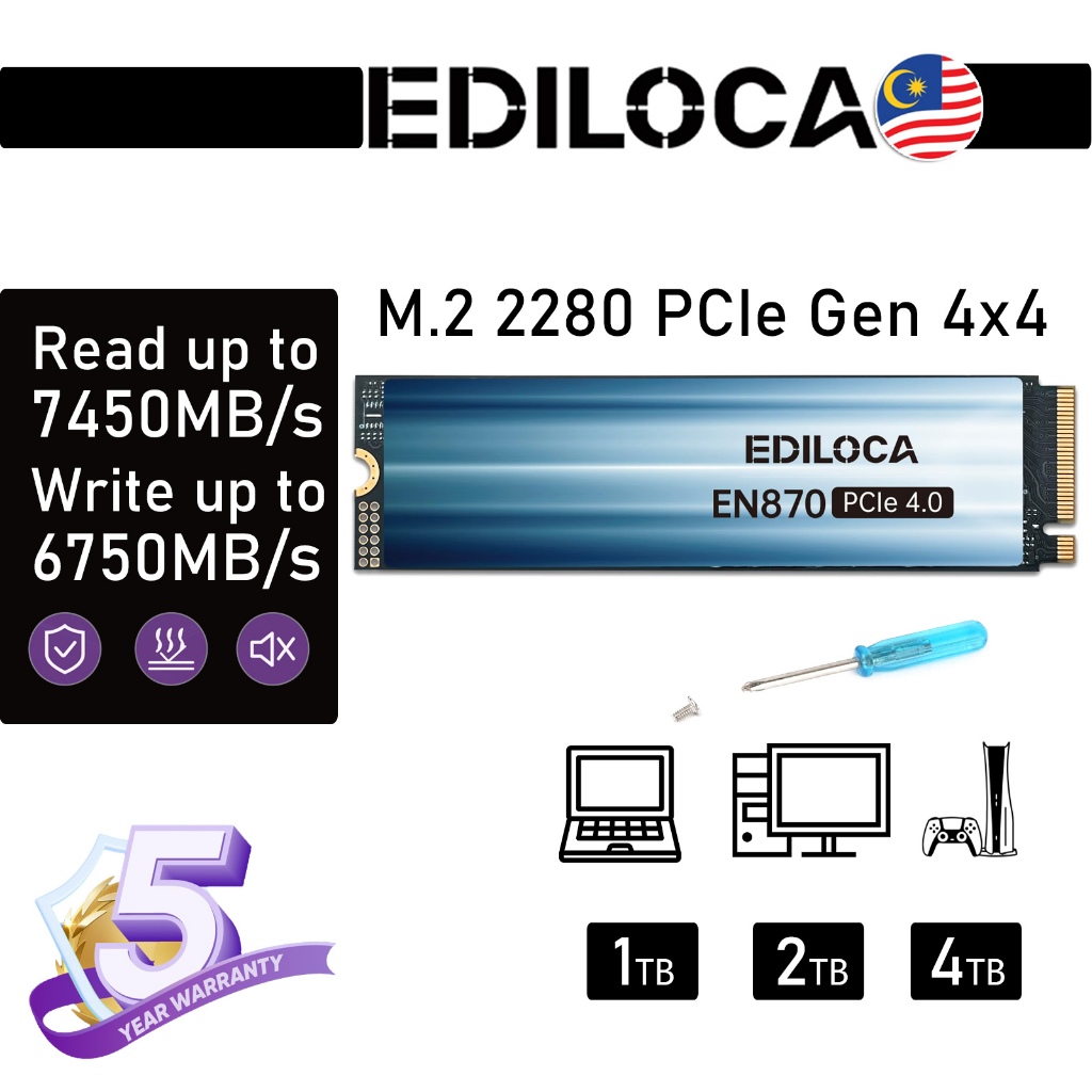 EDILOCA EN870 SSD M.2 2280 PCIe Gen 4x4 (1TB/2TB/4TB) up to 7450MB