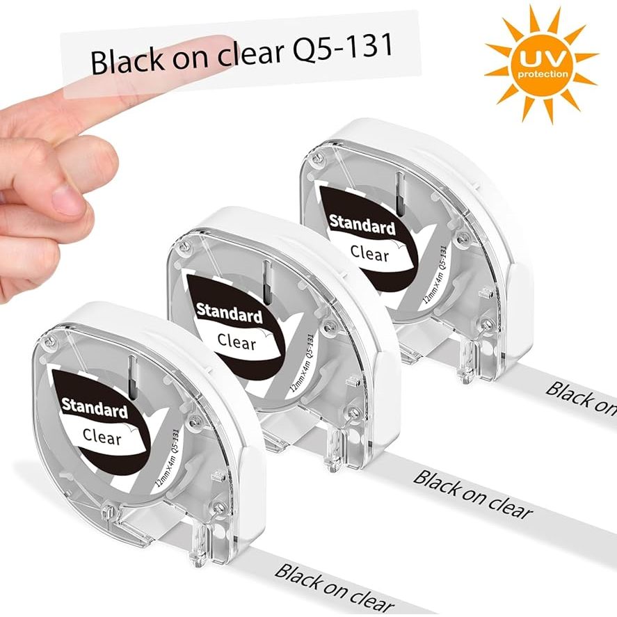 Phomemo P12 labeltape vervanging voor Phomemo P12 & DYMO LetraTag labeltape voor LetraTag LT-100H, LT-100T, QX 50, XR, XM, 2000 en labelmaker, gelamineerd, 12 mm x 4 m, zwart op wit, 3-pack