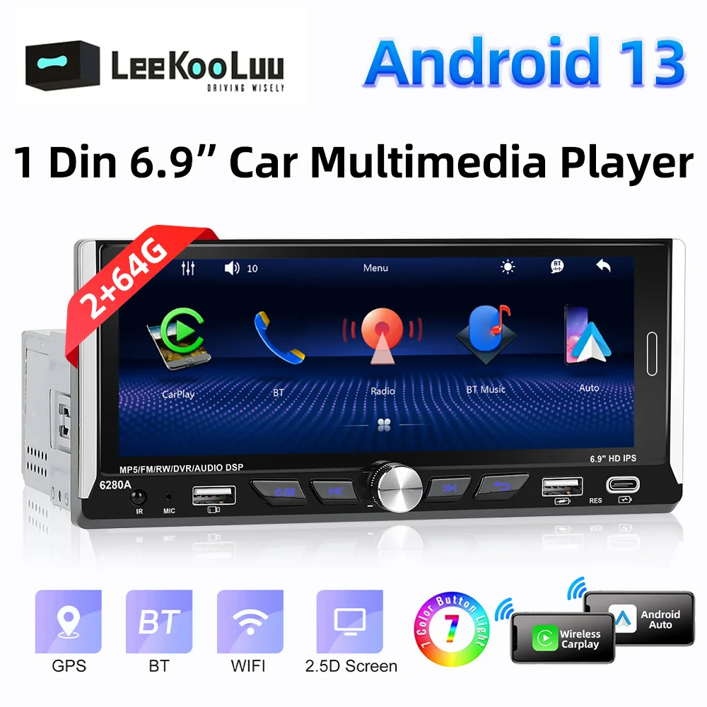 2.5D IPS Android 13.0 Car Radio 1 Din Center Multimedia Player 2G+64G ...