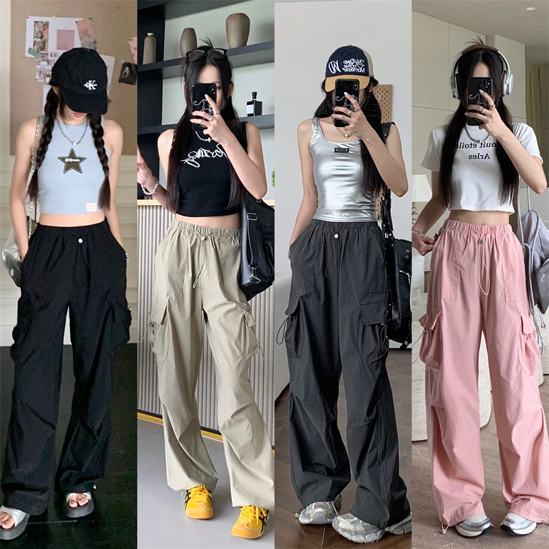 Women Casual Y2K Streetwear Cargo Pants Baggy Wide Leg Straight Long ...