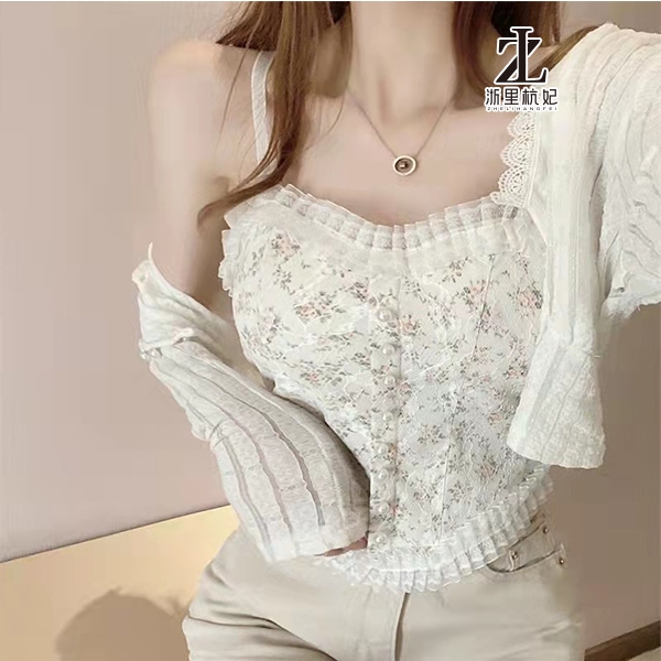 ZHELIHANGFEI Pearl Buckle Lace Camisole Women's Inner Top Floral ...