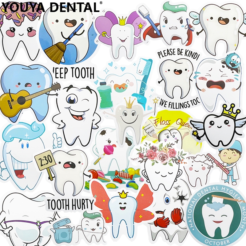 50pcs Cute Tooth Shaped Stickers Toothbrush Cartoon Sticker ...