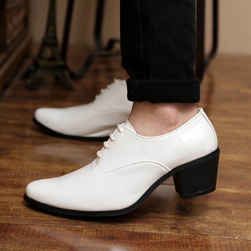 Men's Vintage High Gloss Dress Shoes High Heel Shoes Patent Leather