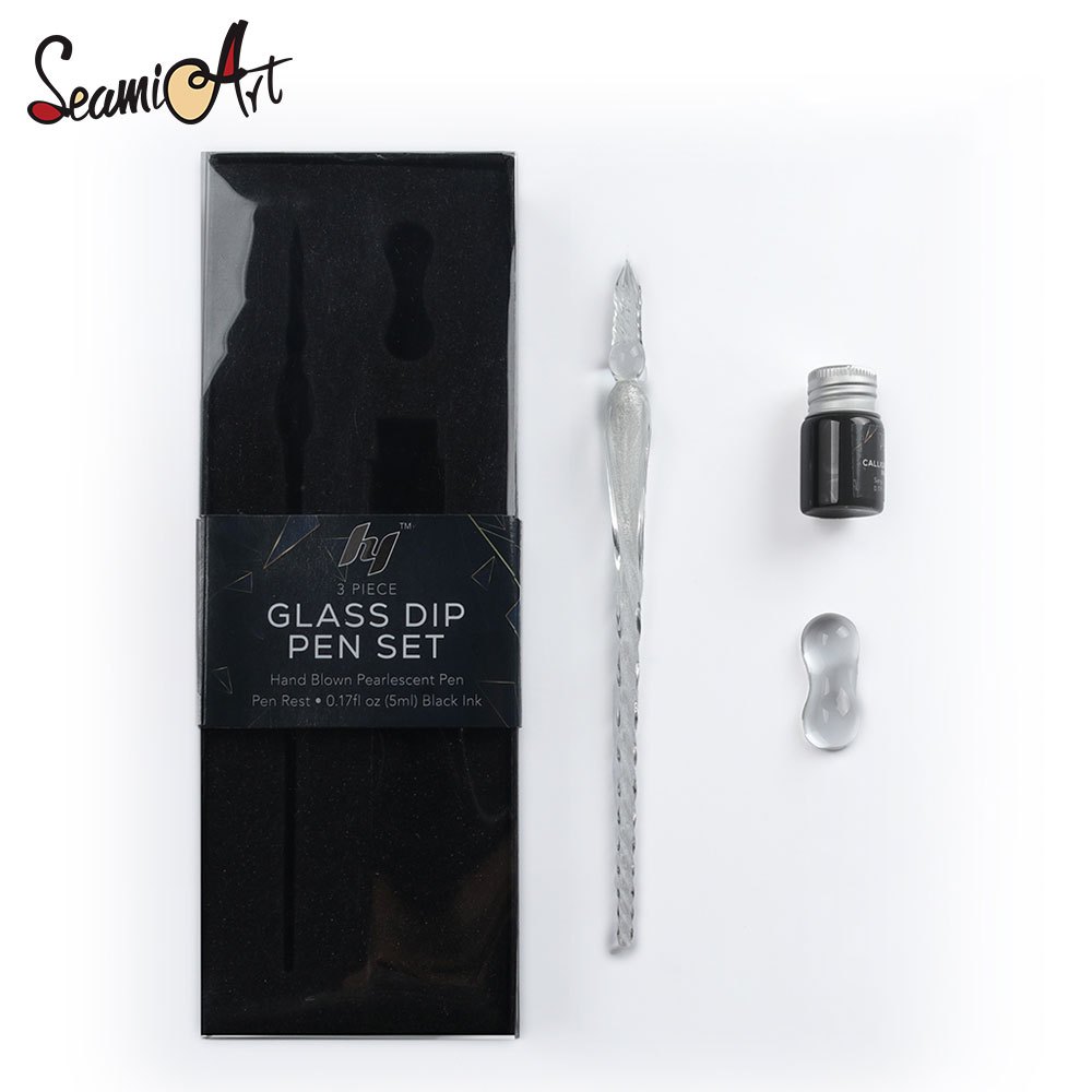 SeamiArt Glass Dipping Pen Set With 1PC Glass Dipping Pen Holder And