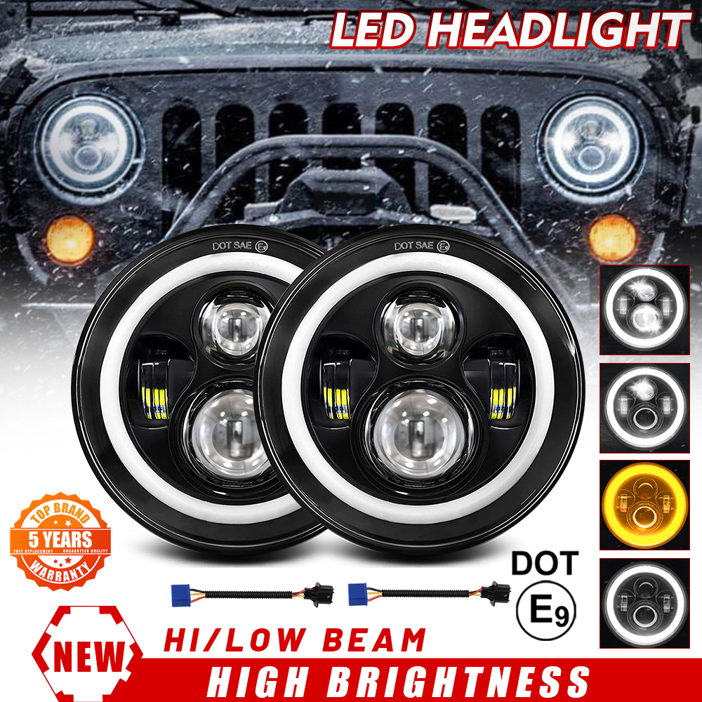 BraveWay 7inch H4 H13 Round LED Headlight Four Model DRL Lights 6500K ...