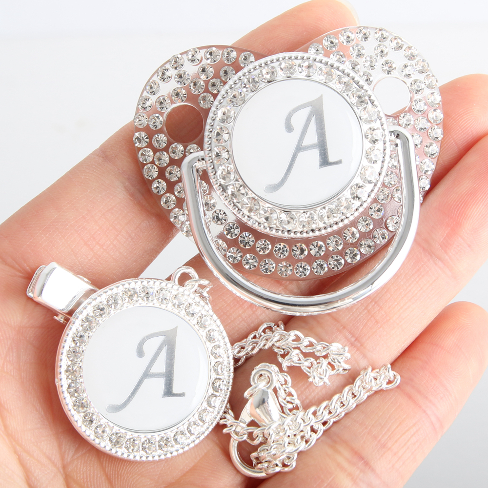 Initial Letter Transparent Baby Pacifier With Chain BPA Free Luxury ...
