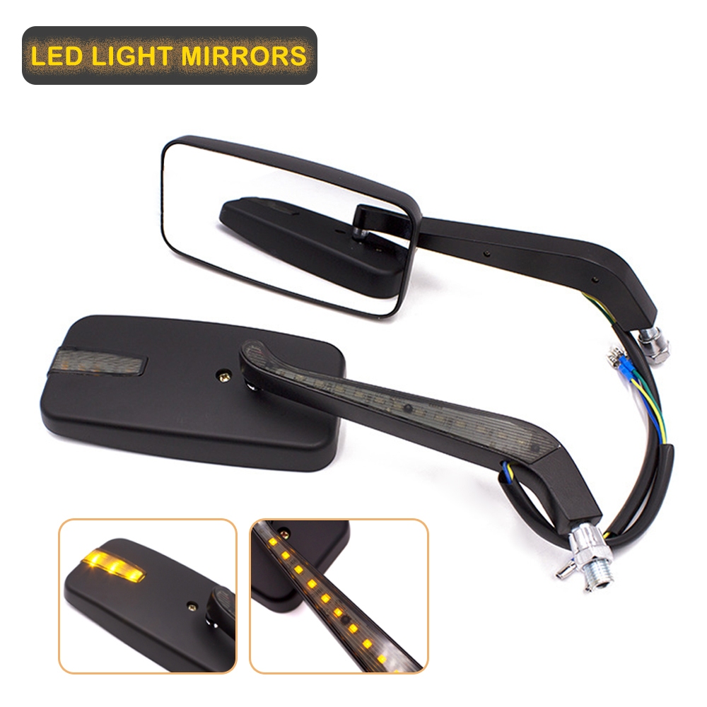 Universal Motorcycle Rear View Mirrors Led Turn Signal Light Square