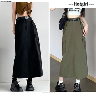 Cargo Skirt Women Casual Zipper Loose High Waist Long Skirt Autumn Bottom