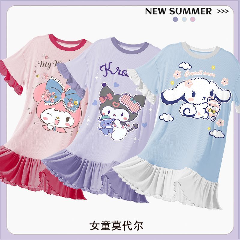 Kuromi My Melody Cinnamoroll Kid Girls Nightgowns Soft Pajama Sleep ...