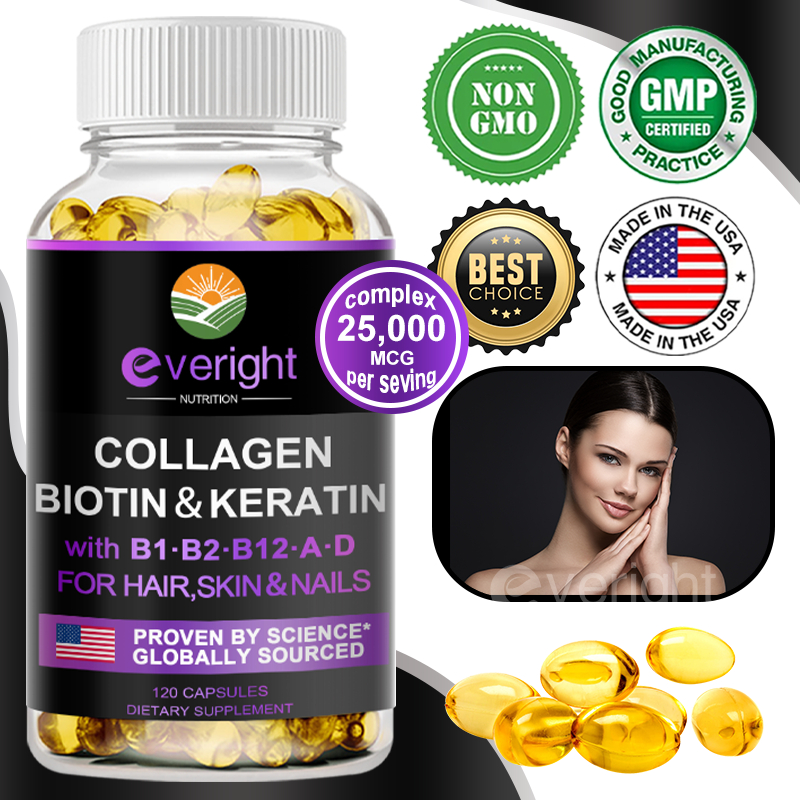 Biotin Hyaluronic Acid, Collagen Keratin –Hair Growth Vitamin – Nails ...