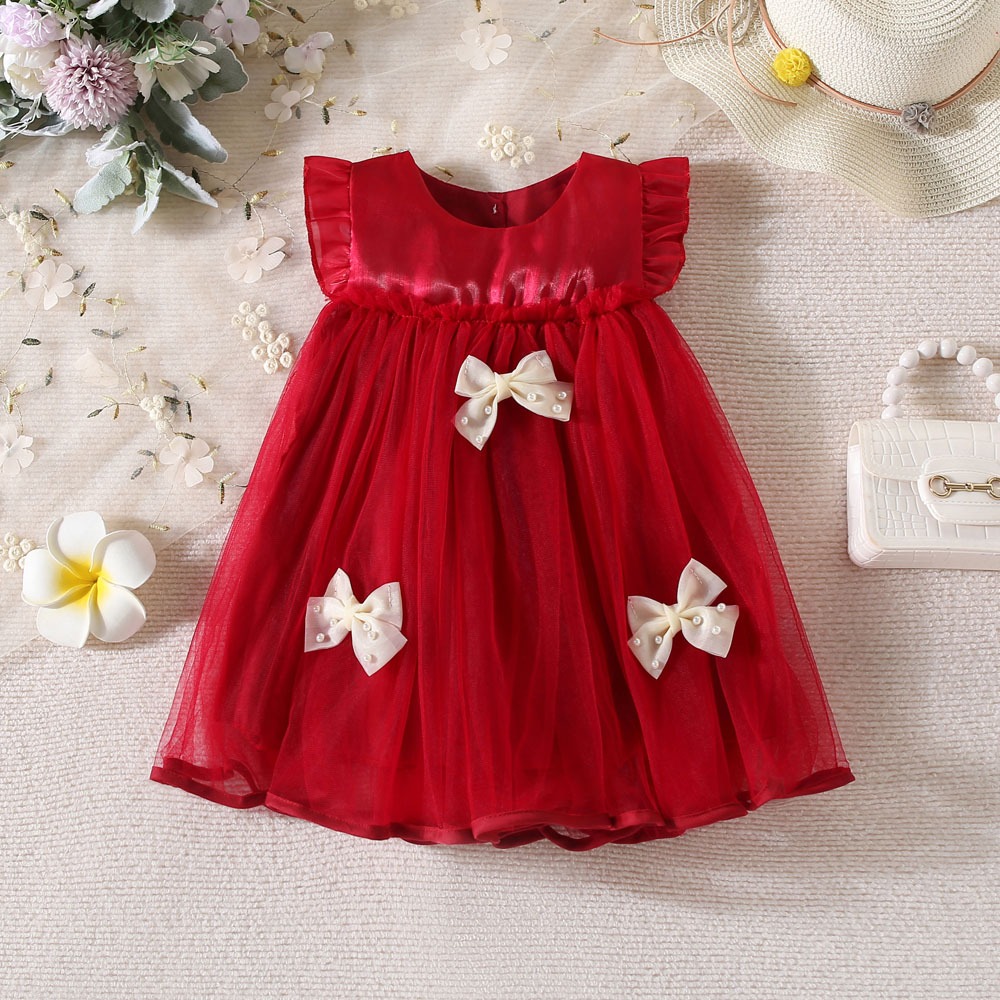Summer New Solid Color Little Flying Sleeves Baby Girl Princess Dress ...