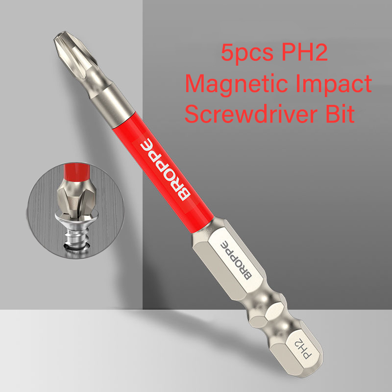 BROPPE 5PCS Non-slip PH2 Magnetic Impact Bit Set Batch Head Cross ...