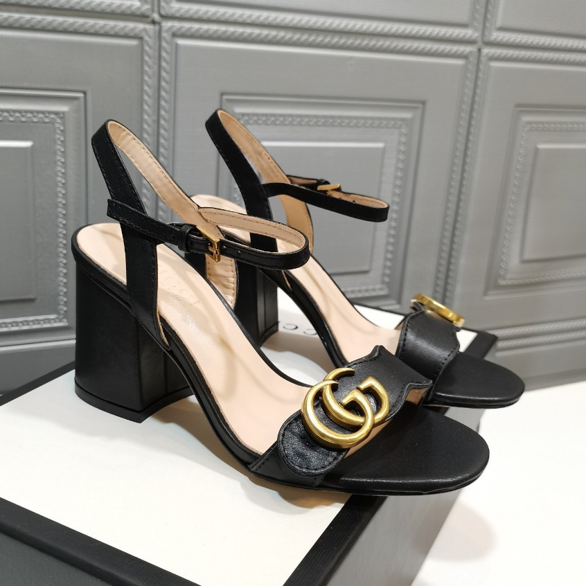 [with shoe box] Gg 2025 new round toe open toe women's thick heel high ...