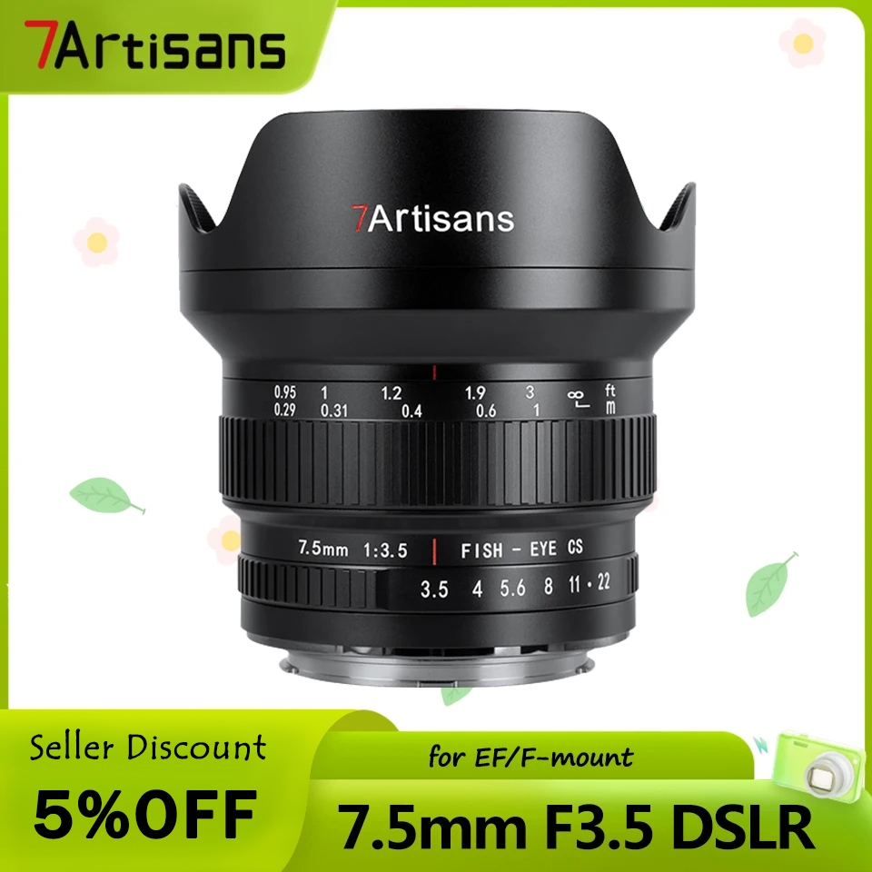 7Artisans Wide angle Manual Focus APS-C DSLR SLR Camera Lens for  Canon EOS Rebel T7 77D Nikon F D7500 D90