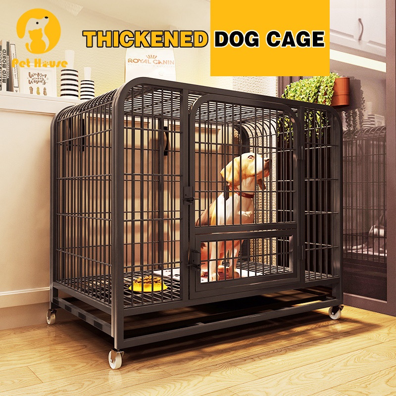Large Space Thickened Square Tube Dog Cage with Poop Tray Metal Cage ...