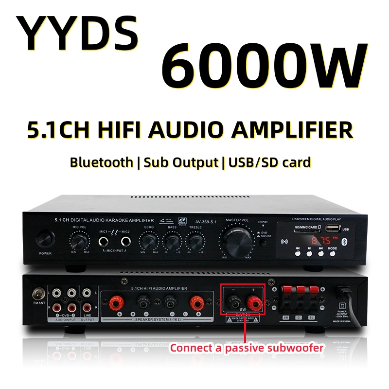 YYDS 6000W Bluetooth Amplifier 5.1 CH Audio Power Amplifier Subwoofers