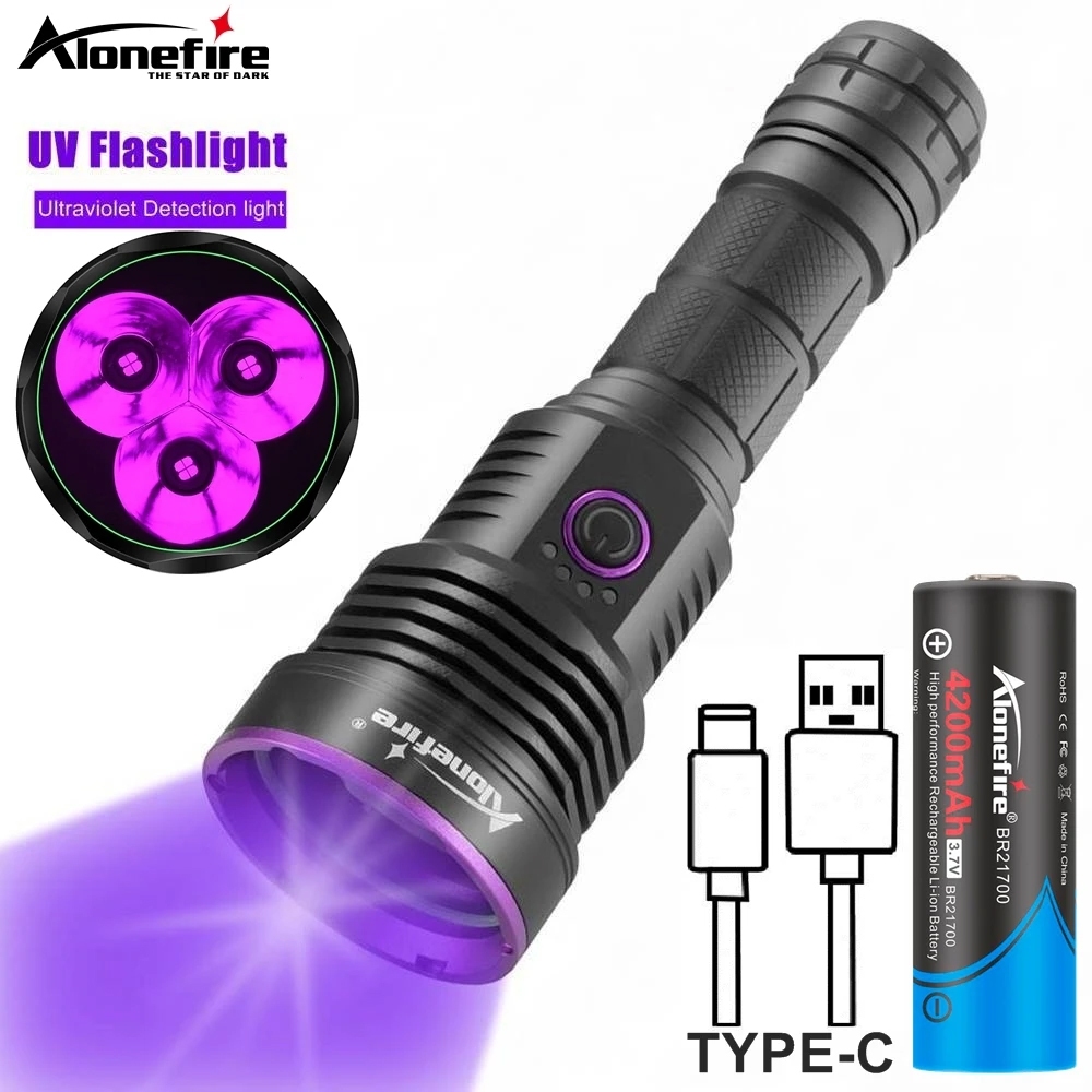 AloneFire SV43 3x365NM 60W UV Flashlight Black Light LED Violet Light ...