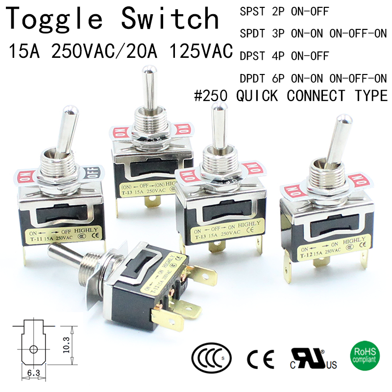 MADE IN TAIWAN Toggle Switch SPST 2P SPDT 3P DPST 4P ON-OFF DPDT 6P ON ...