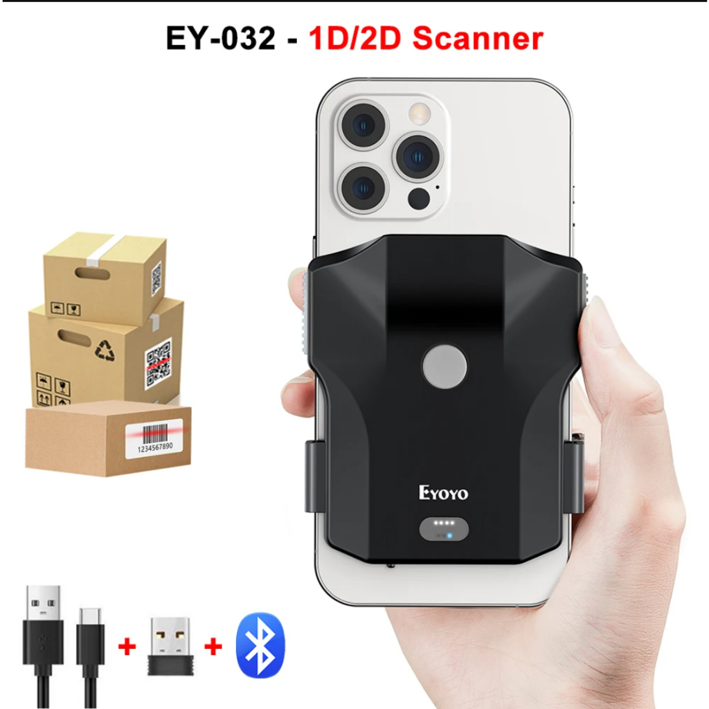 Eyoyo 1D/2D Wireless Portable Bluetooth Barcode Reader Back Clip Phone ...