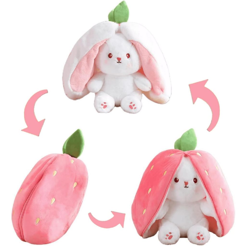 Plush Toy Pillow, Reversible Carrot Strawberry Bunny Plush with Zipper ...
