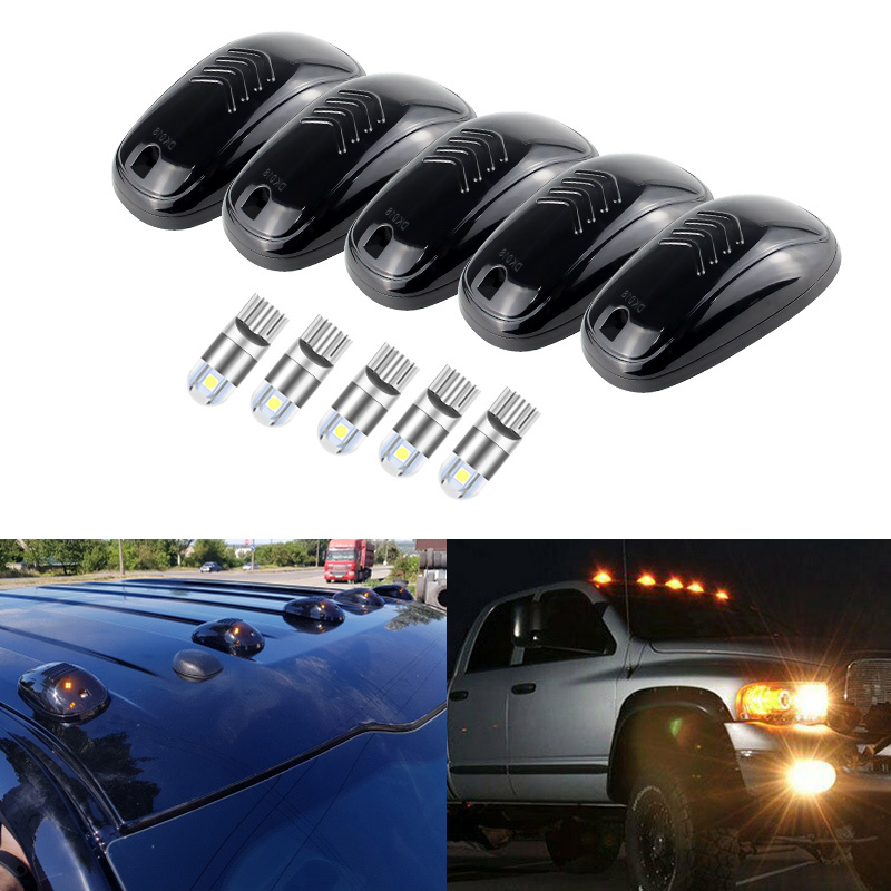 5pcs Smoked Lens Lamps Amber LED Cab Roof Top Marker Running Lights For ...