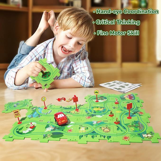 Kids puzzle rail car DIY assembly electric trolley automatic rail city ...