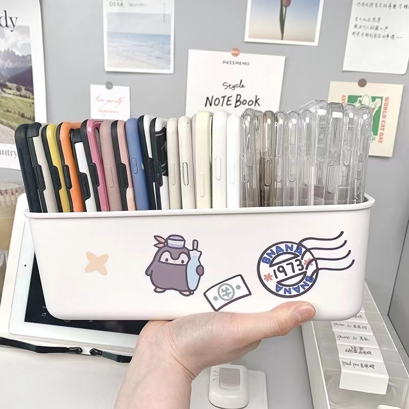 Cream Color Desktop Storage Box Plastic Waterproof Desktop Organizing ...