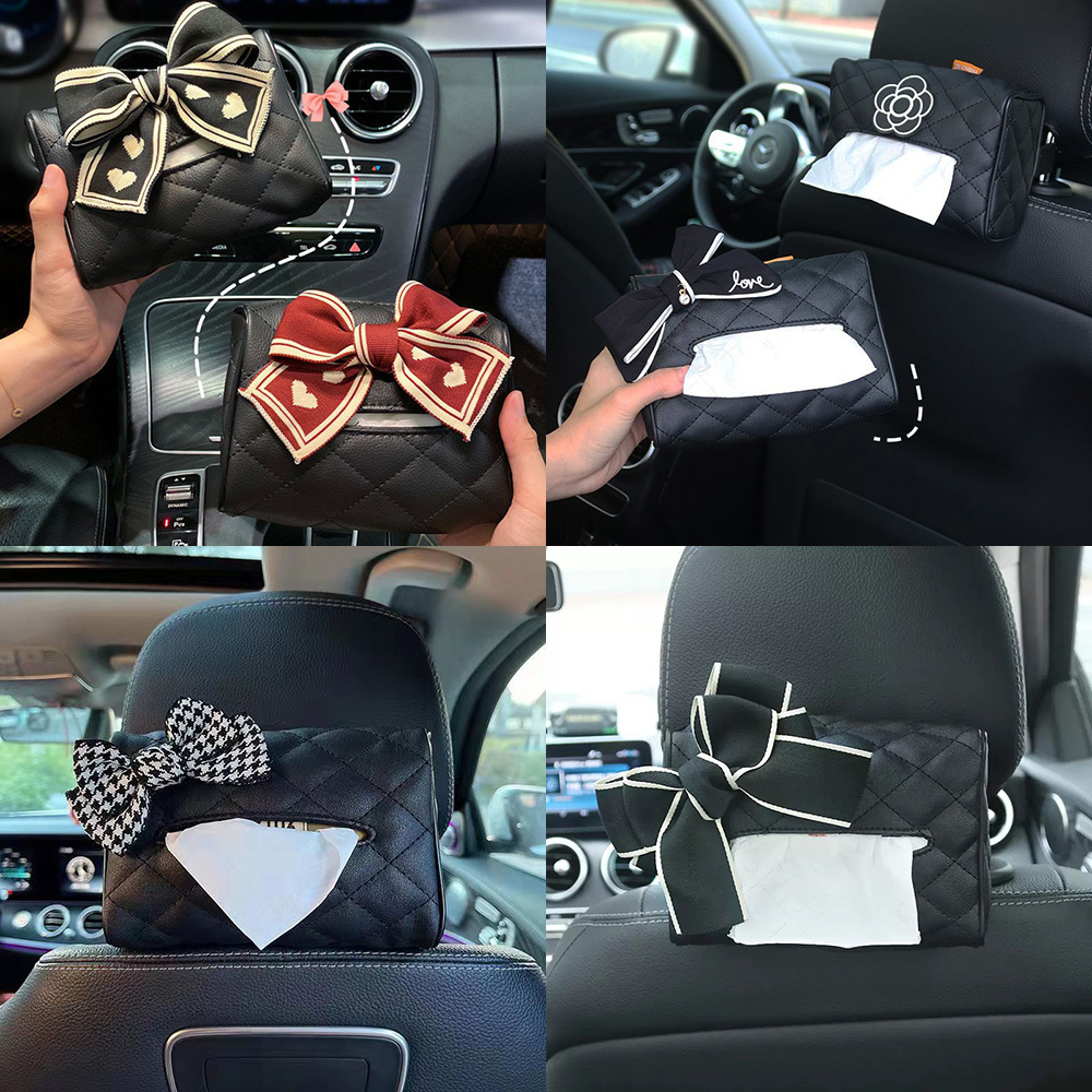 New Soft Grain Car Tissue Box Bowknot Car Napkin Holder Paper Rack ...