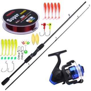 FRRTC Spinning Rod Reel Fishing Rod With Fishing Line + Fishing Lure Full  Set For Bass Fishing
