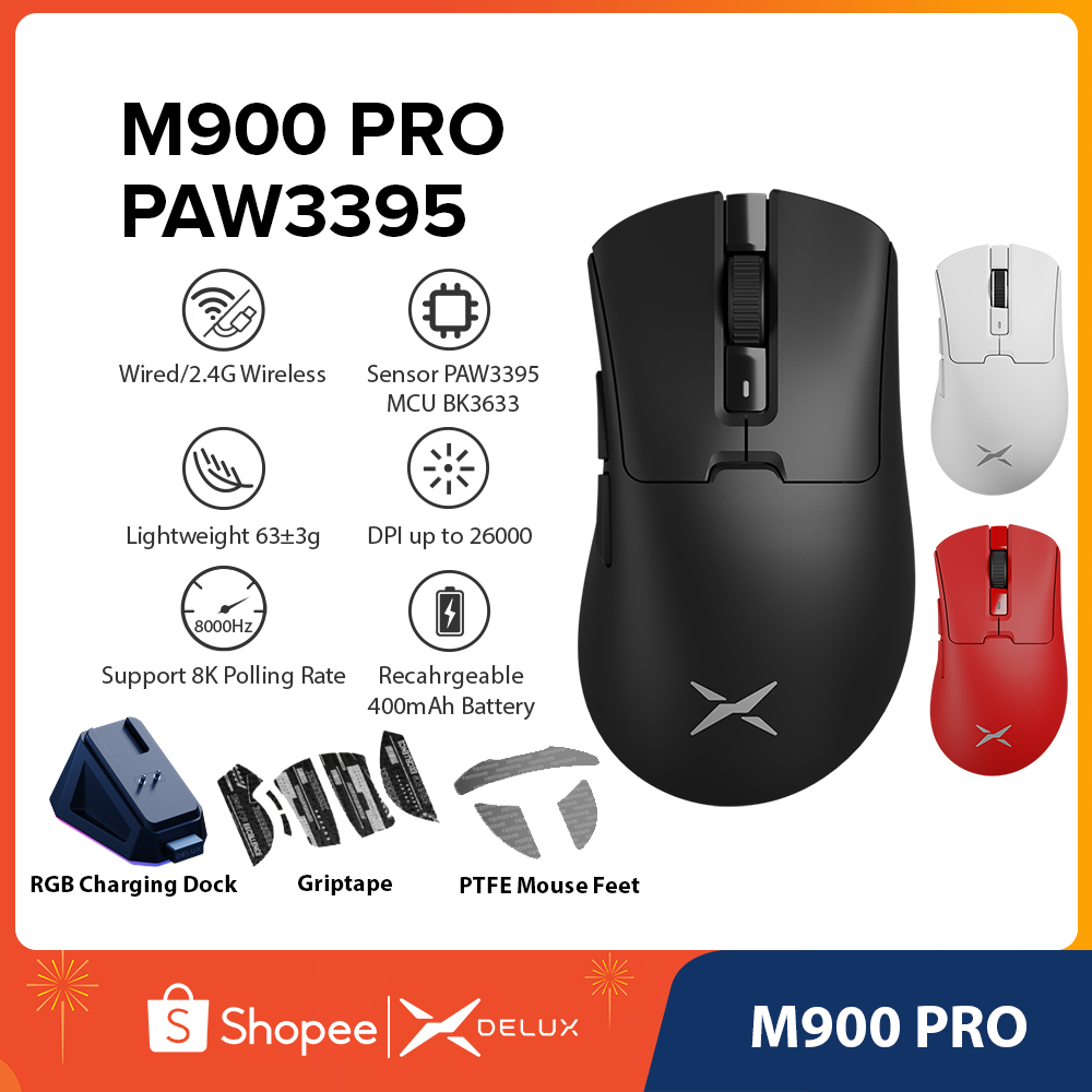 Delux M900 PRO M900PRO PAW3395 63g Gaming Mouse DPI 26000 Wired 2.4G ...