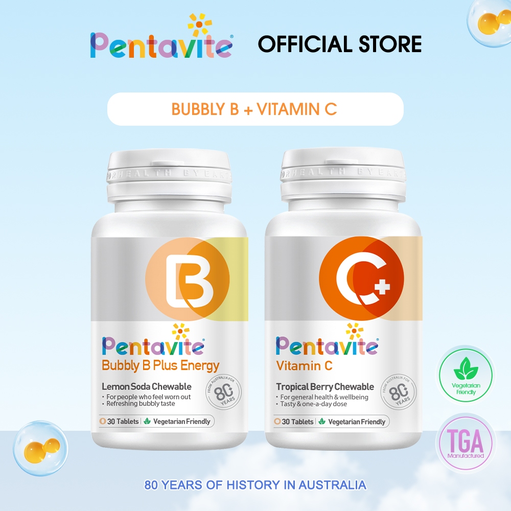 Pentavite Vitamin 2 bottles Set (Bubbly B + Vitamin C) Chewable 60pcs ...