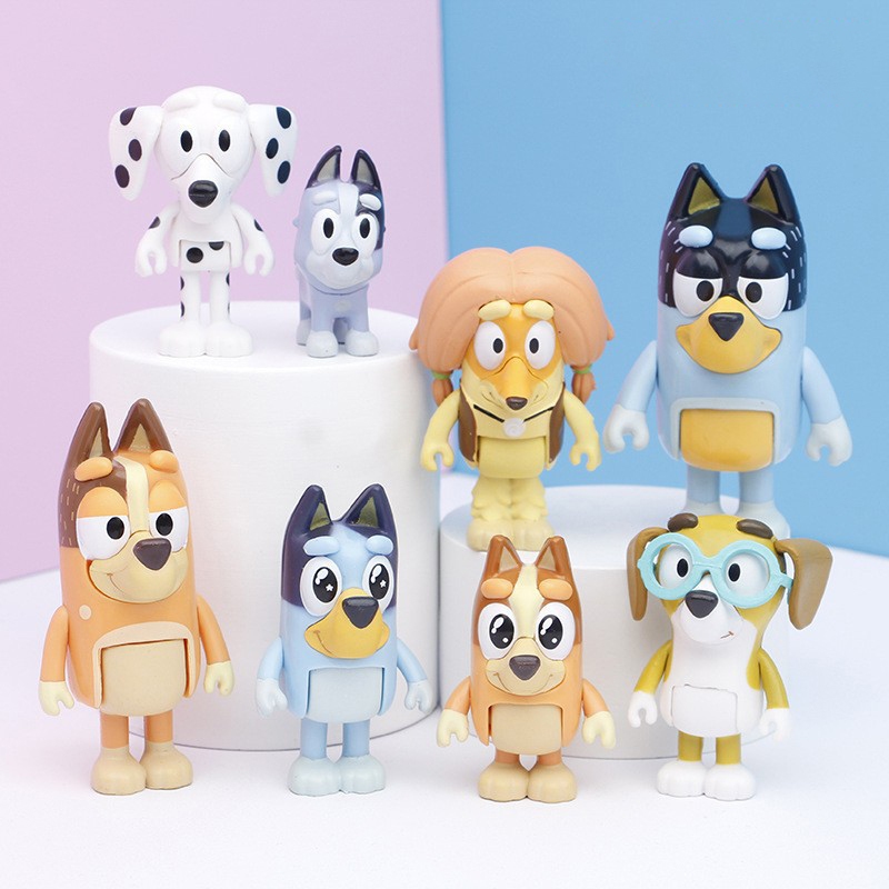 8Pcs/Set 5-10cm Anime Cartoon Bluey and Friends Family Figure Bandit ...