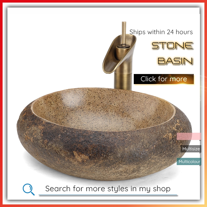 Natural Stone Washbasin Andesite Marble 15 X 45 X 35 Cm Round Marble