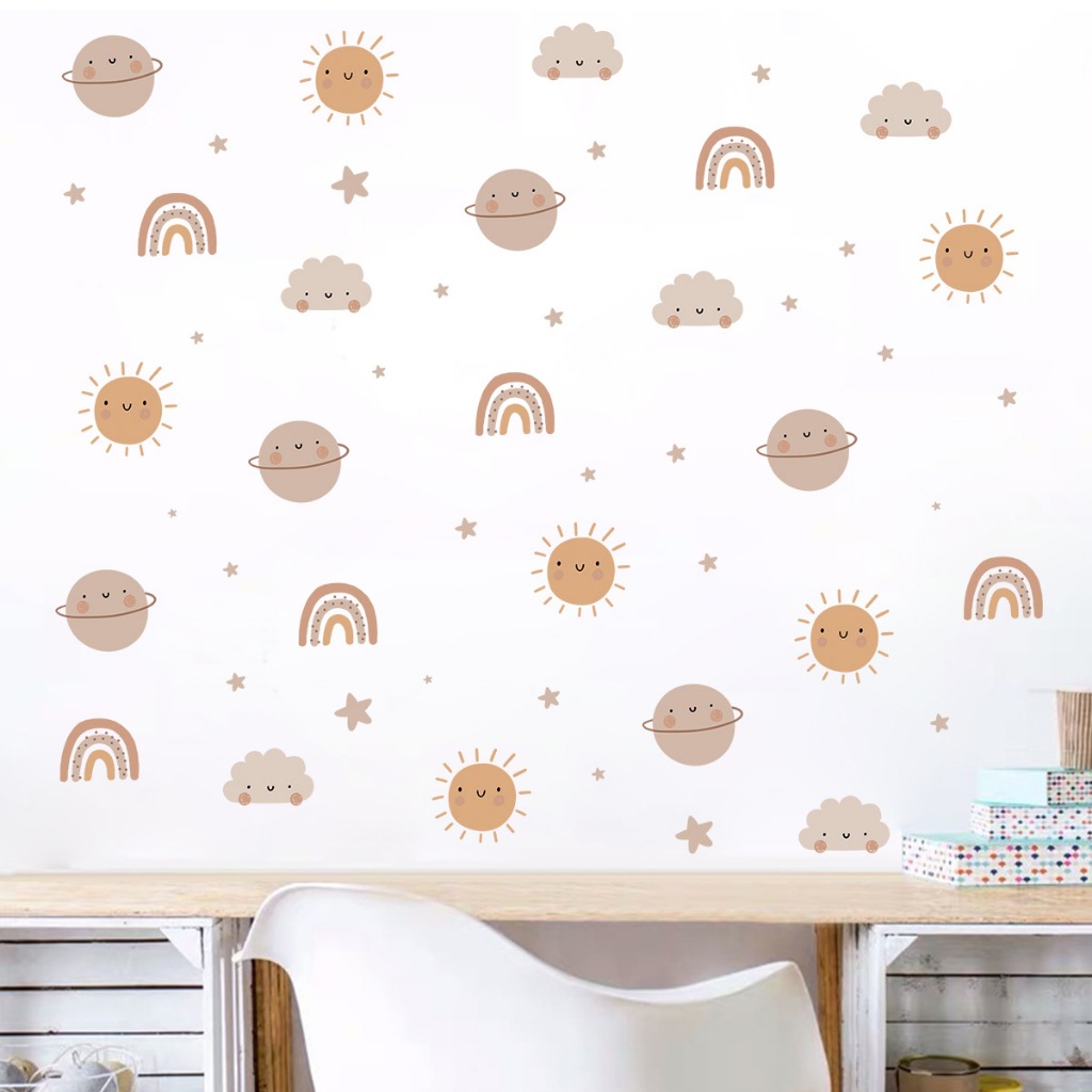 Cartoon Cute Childlike Sun Planet Wall Stickers, Home Children's Room ...