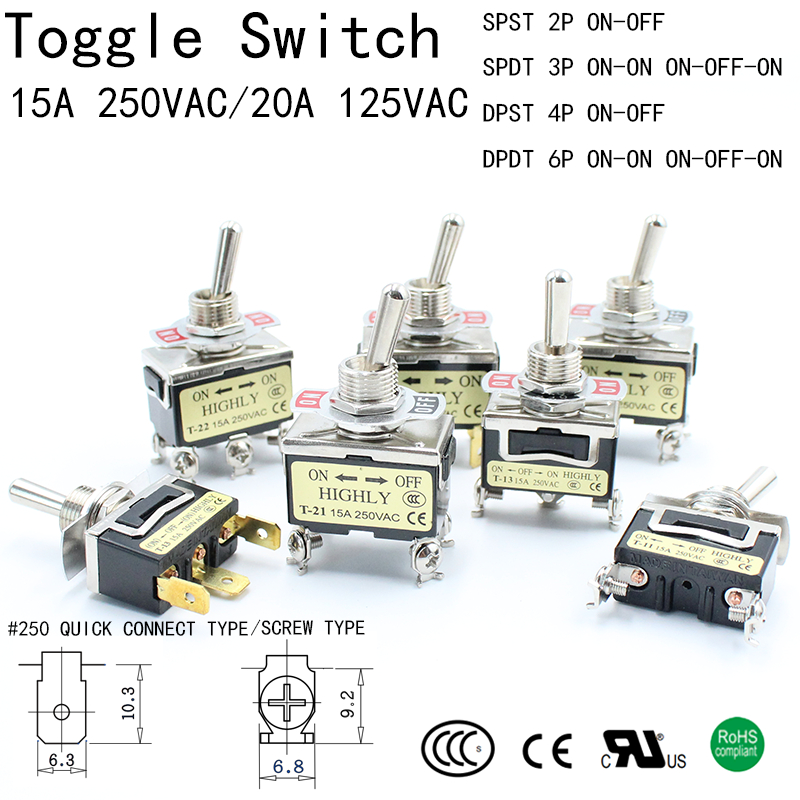 MADE IN TAIWAN Toggle Switch SPST 2P SPDT 3P DPST 4P ON-OFF DPDT 6P ON ...