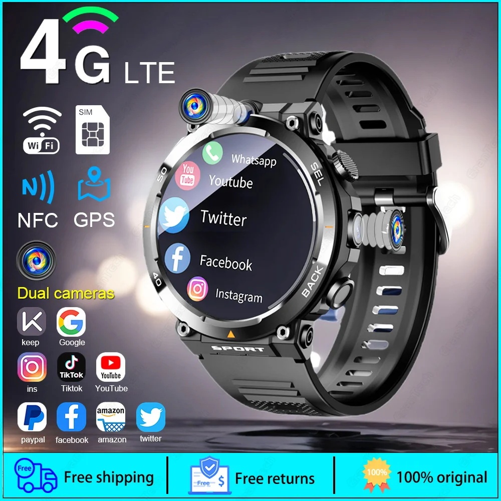 4G LTE Smartwatch GPS Dual Camera Wifi SIM NFC Rugged 16G