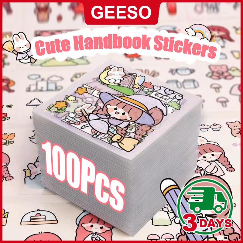 GEESO 100Pcs Cute Cartoon Sticker PET Transparent Kawaii Stationery ...
