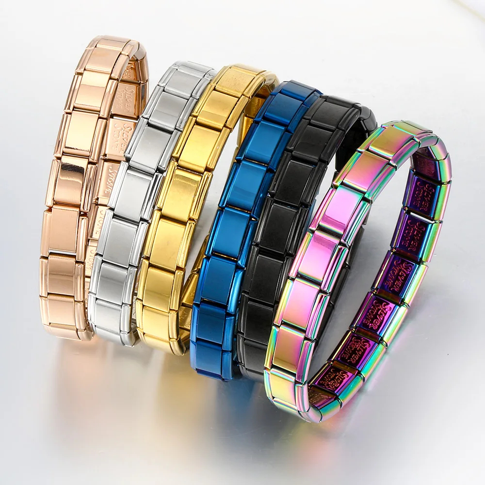 9mm Width Italian Charm Bracelet Fashion Stainless Steel Bangle Elastic  Link Chain High Quality Factory DIY
