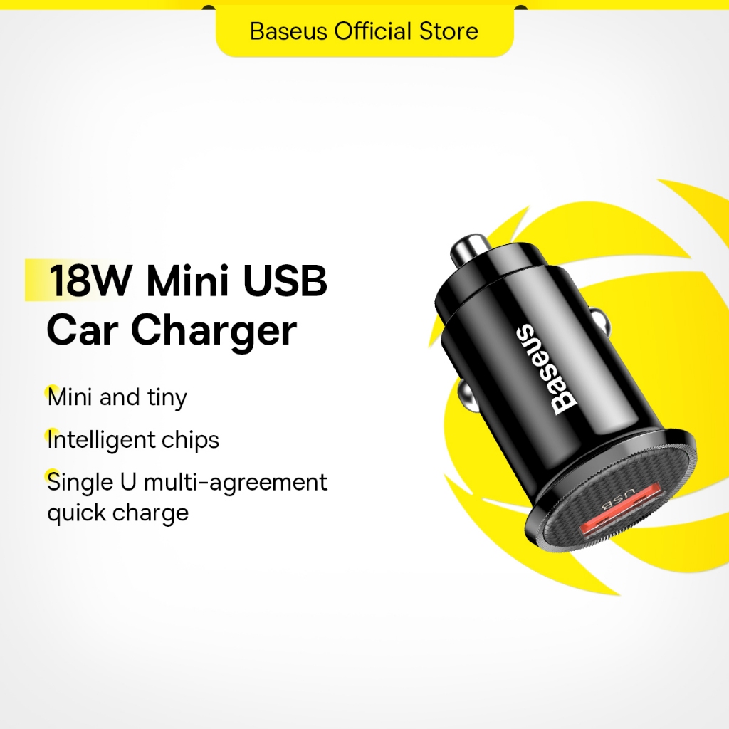 Baseus 18W Mini USB Car Charger Support QC3.0 Quick Charging | Shopee ...