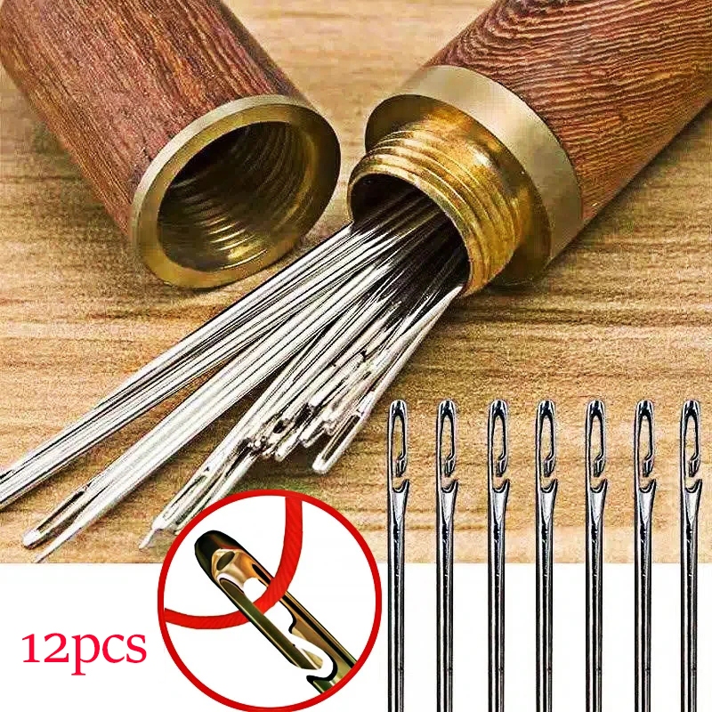 12pcs Side Hole Blind Sewing Needles Stainless Steel Elderly Self ...
