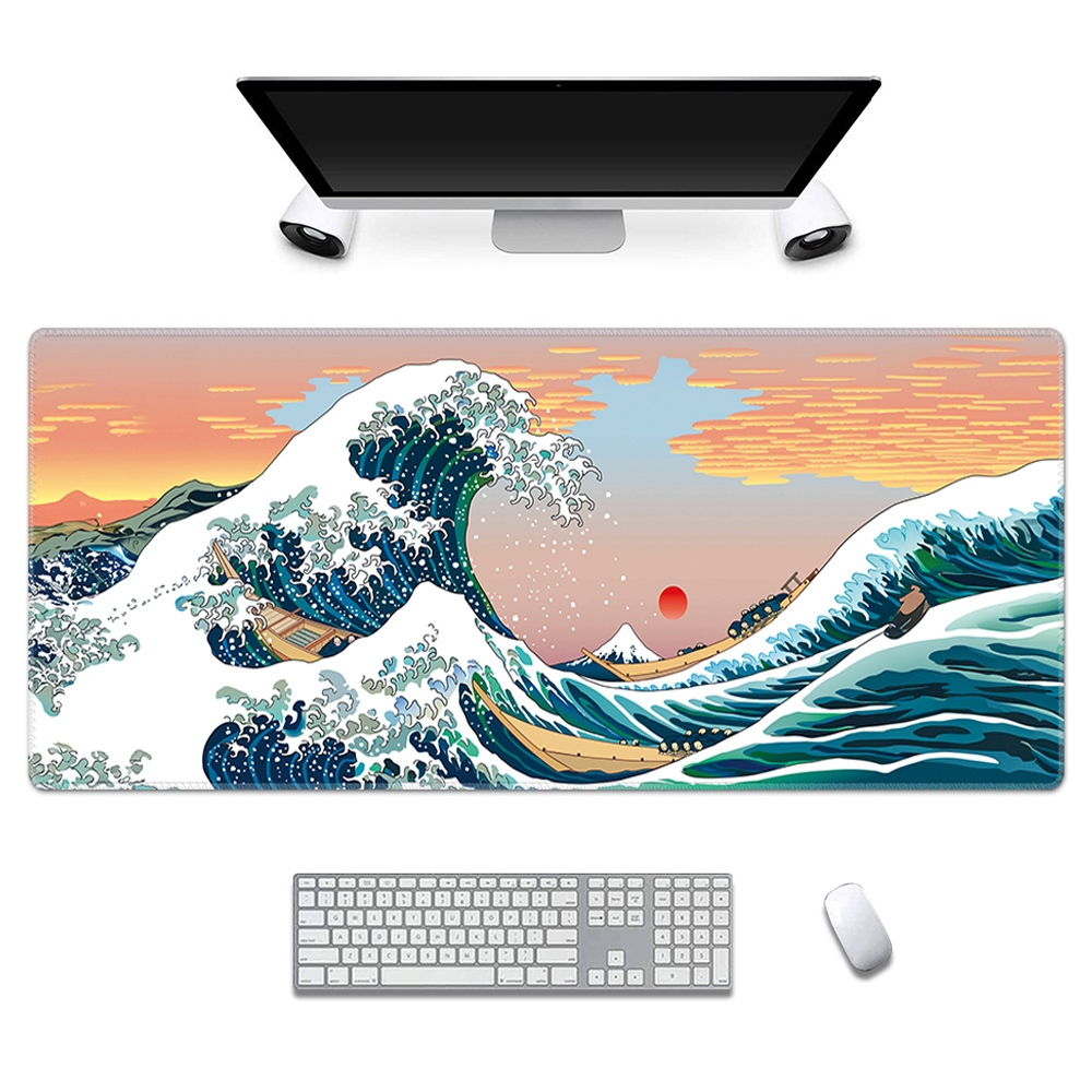 Mouse Pad Shark Gaming Mouse Pad 31.5 X 11.8 Inch, Computer Desk Mat Blue Keyboard Mat With Stitched Edges Waterproof Anti-Slip Rubber Base Smooth Surface For Office Accessories, Gifts 3-C